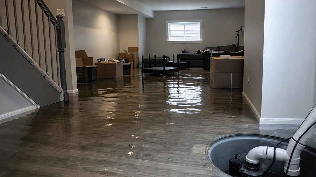 Flooded basement in a Westchester home