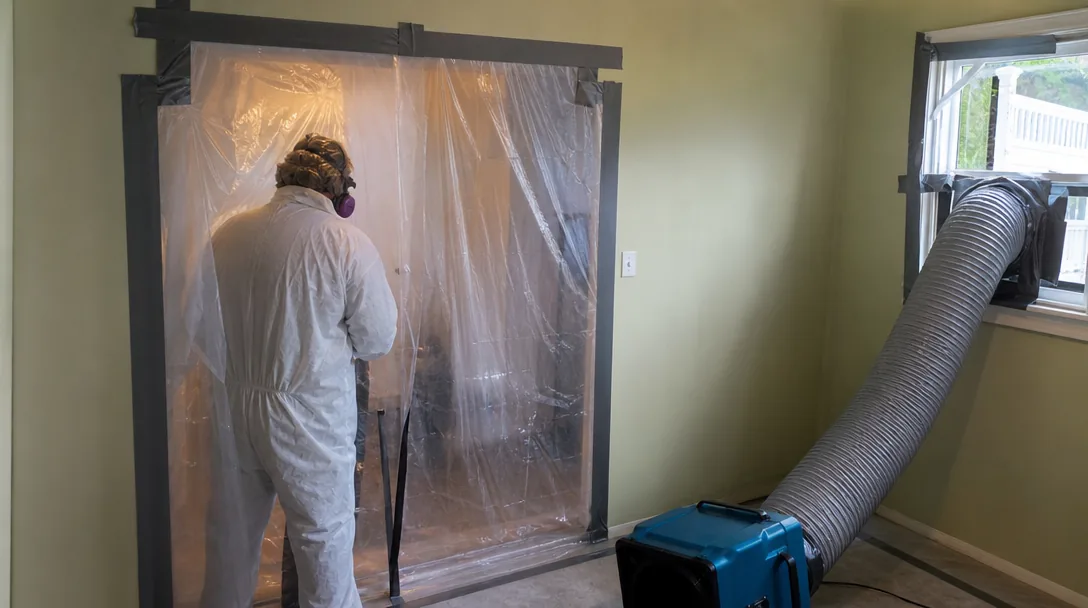 Mold remediation containment barrier in a home