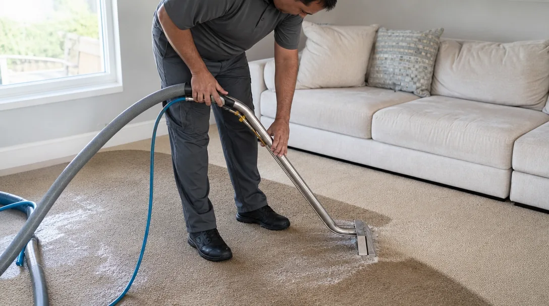 Technician extracting standing water from a flooded room